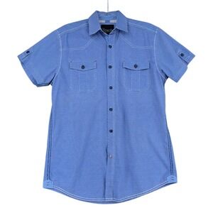 Tranquility‎ Mayhem Men's Blue Geometric Short Sleeve Button Up Shirt Size S
